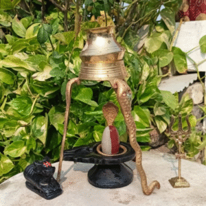 Complete Shivling Pujan Set – 2 Inch Narmadeshwar Shivling with 4 Inch Brass Damaru Jaldhara Stand, Nandi, Trishul & Naag