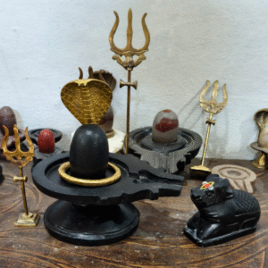 4 Inch Black Narmadeshwar Shivling with 8 Inch Jaldhara Base – Complete Puja Set