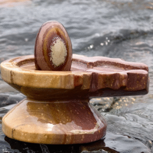 Natural Multitone Narmadeshwar Shivling with Brown-Beige Stone Jaladhari – Sacred Puja Idol