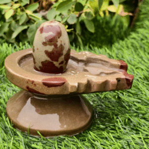 Natural Multicolor Narmadeshwar Shivling with Brown Stone Jaladhari – Sacred Puja Idol