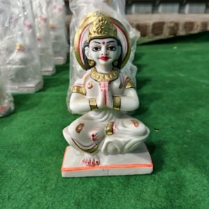 White Marble Devi Idol in Prayer Posture with Gold Accents – Spiritual Puja Statue