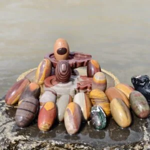 Assorted Narmadeshwar Shivling Set with Nandi – Natural River Stones Collection
