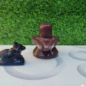 Brown Akhand Narmadeshwar Shivling with Nandi – Natural Narmada River Stone Shivling for Home Temple and Daily Puja