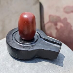 Brown Narmadeshwar Shivling with Black Stone Base – Natural Narmada River Stone Shivling for Home Temple and Puja