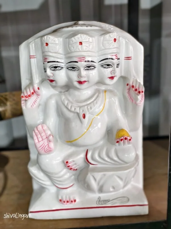 White Marble Trimurti Idol – Hand-Painted Spiritual Statue for Temples & Home Altars
